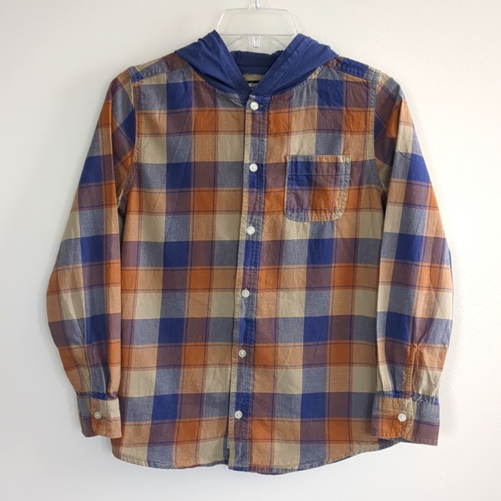 Big Boys OskKosh B'Gosh Hooded Button Down Flannel Shirt (Size 14)